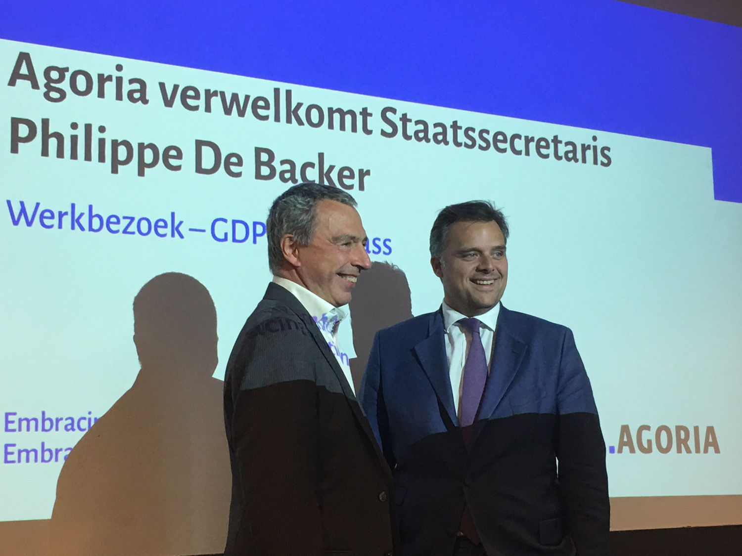 Marc Lambotte, CEO d'Agoria et Philippe De Backer, secrétaire d'État à la Protection de la vie privée.