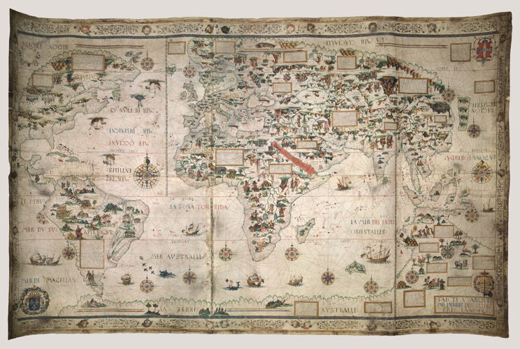 © Pierre Desceliers, Mappa Mundi (Map of the World), Dieppe, 1550. Londen, British Library.