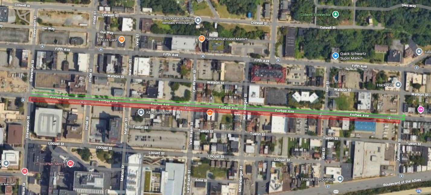 New work zone to be established on Forbes Avenue between Stevenson and Jumonville streets