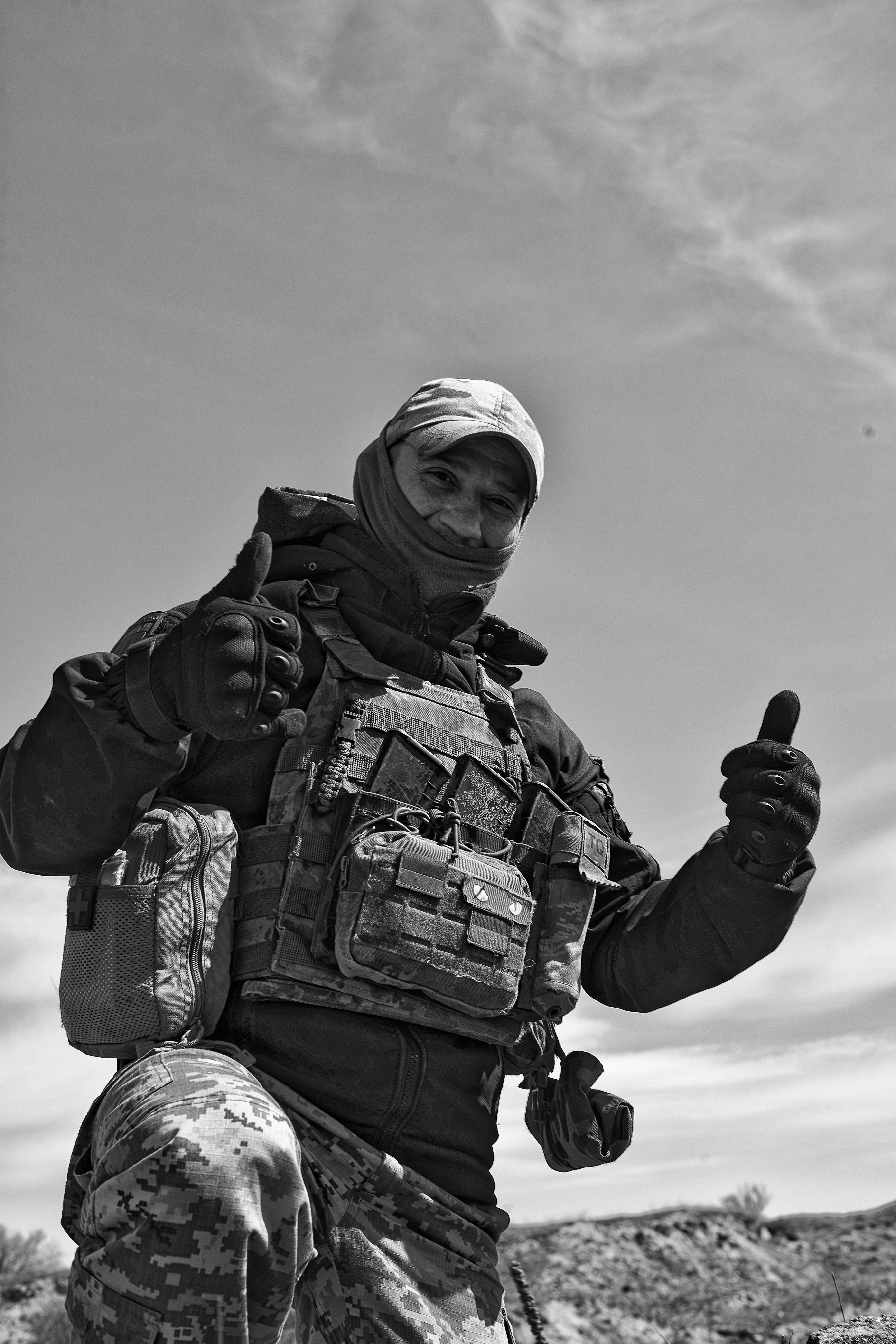 Ukrainian Armed Forces soldier displays cheerfulness in the face of adversity - Photography by Peter Masters