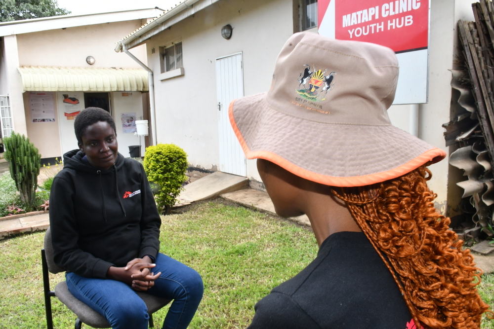 Jaya, who transitioned from being a patient to a peer educator, is telling to MSF Community Mobilizer, Ruvimbo, the need for continued support. “Before, I only cared about money. I didn’t think about my health. But MSF empowered me—I no longer work in bars, and now I teach others about the importance of protection,” she says. Jaya also stresses the need for expanded services, such as condoms and better access to lubricants, to ensure safer practices | Date taken: 27/02/2025 | Photographer: Lourino Pelembe | Location: Zimbabwe