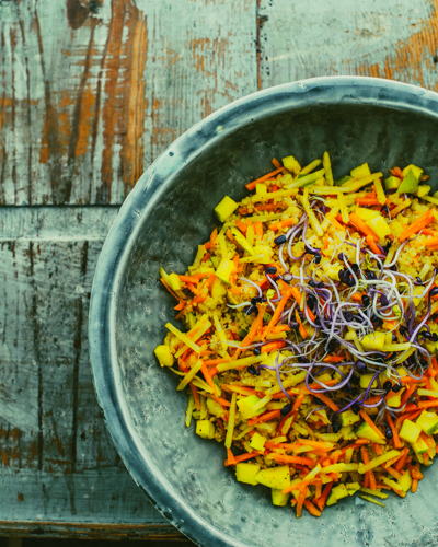 salade van rauwe aardpeer en pompoen