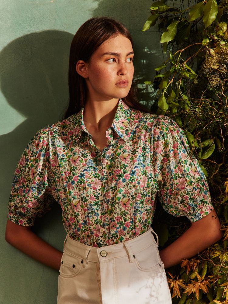 Dreams of Summer Puff Sleeve Shirt - Green, £155, Botanical Atlas by Liberty Fabrics I www.libertylondon.com