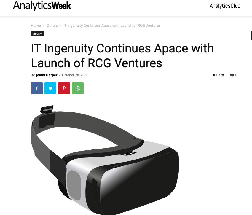 IT Ingenuity Continues Apace with Launch of RCG Ventures
