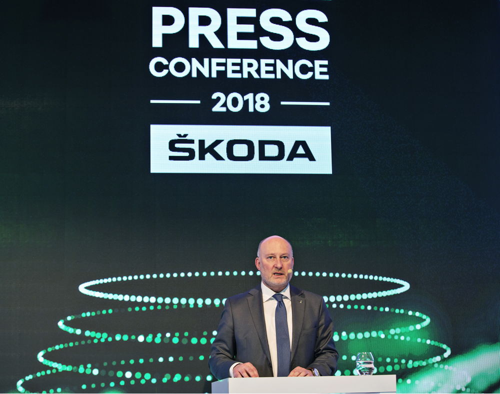 Klaus-Dieter-Schürmann, Member of the Board ŠKODA AUTO Finance and IT at the ŠKODA AUTO Annual Press Conference 2018.