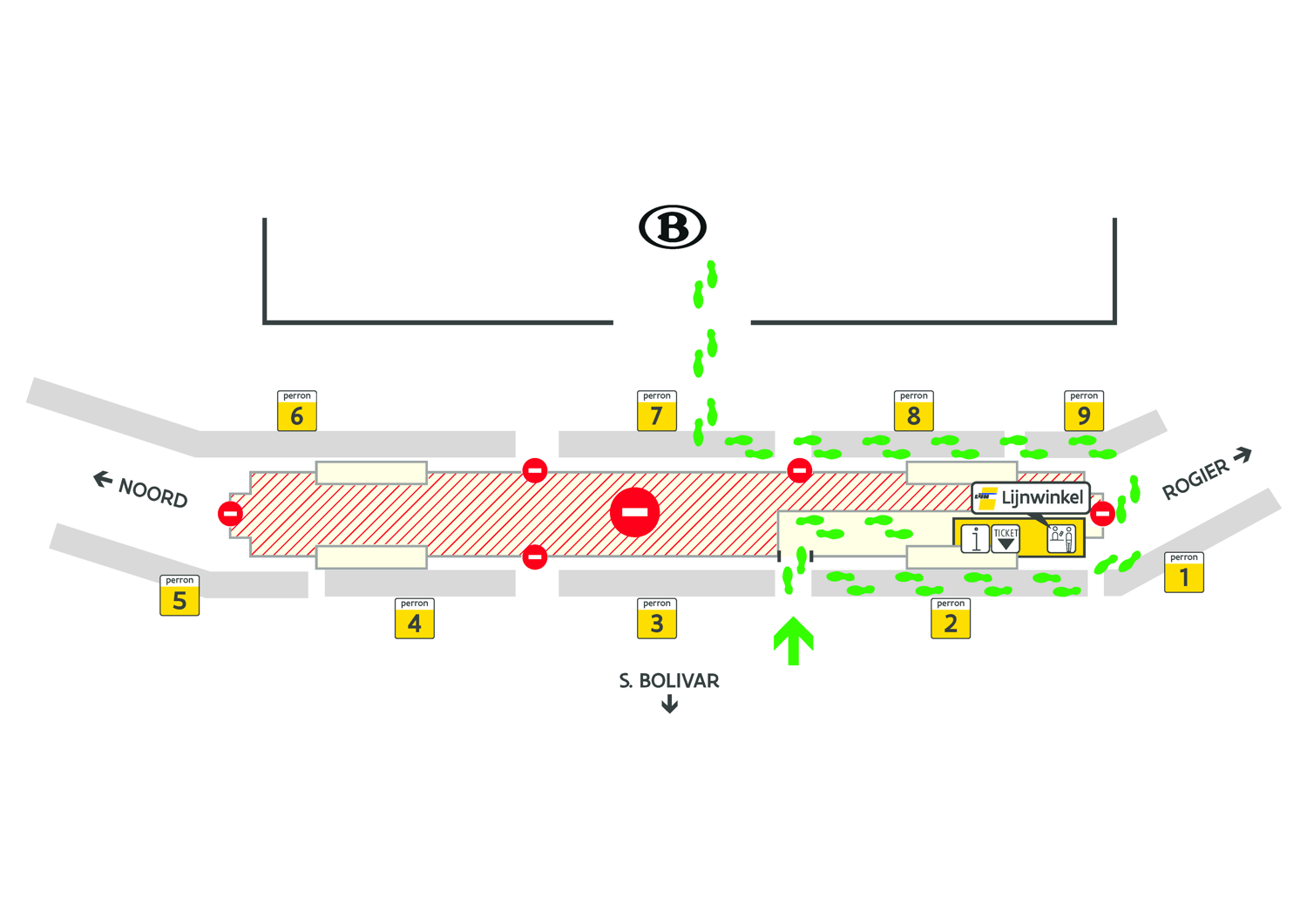 Toegang tot de LIjnwinkel aan Brussel-Noord.