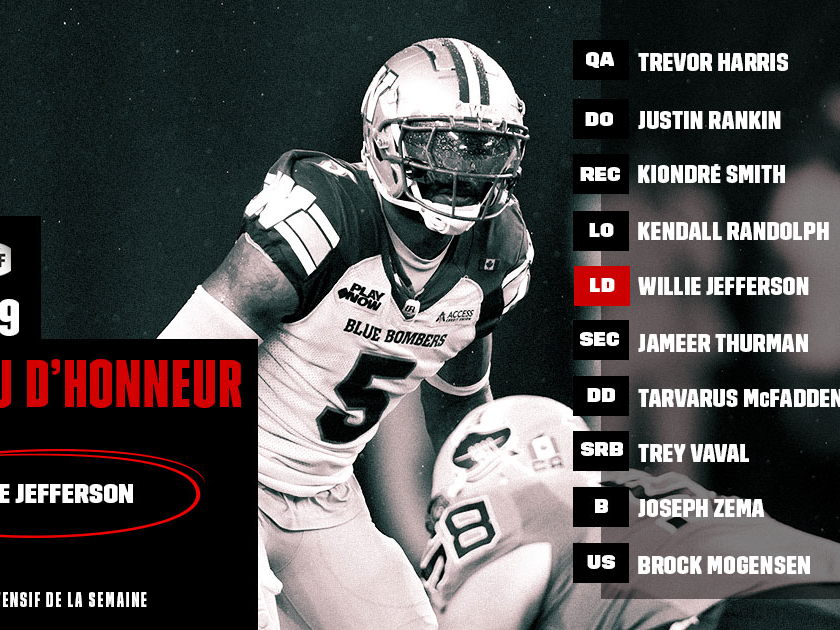 Tableau d’honneur de la LCF : Semaine 9 – Jefferson nommé joueur de la semaine