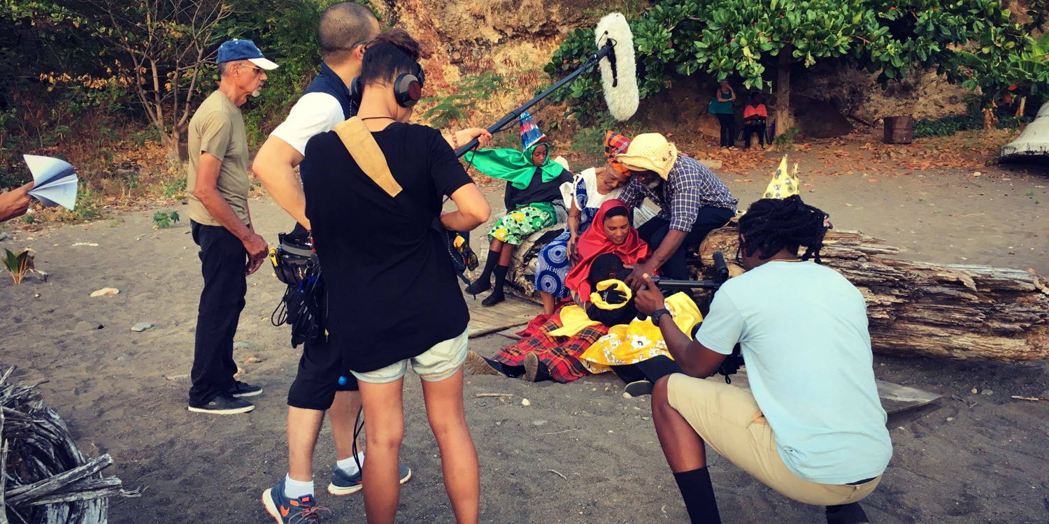 Behind the scenes: Filming in the village of Colihaut.
