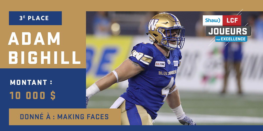Adam Bighill fait un don de 10 000 $ à Making Faces.