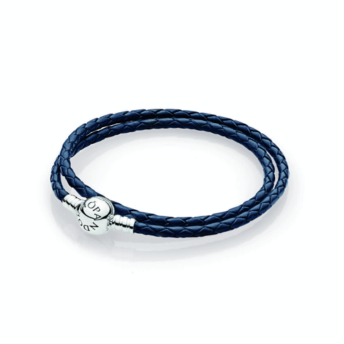 Dark Blue Braided Double-Leather Charm Bracelet