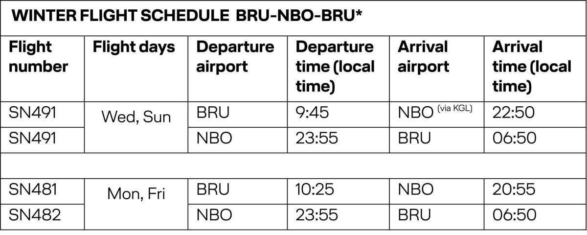 Winter Flight Schedule