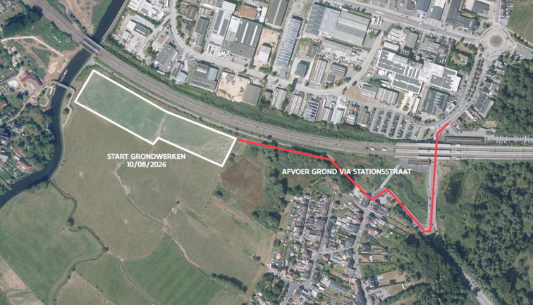 Locatie 5 en transportroute voor afvoer van de afgegraven gronden