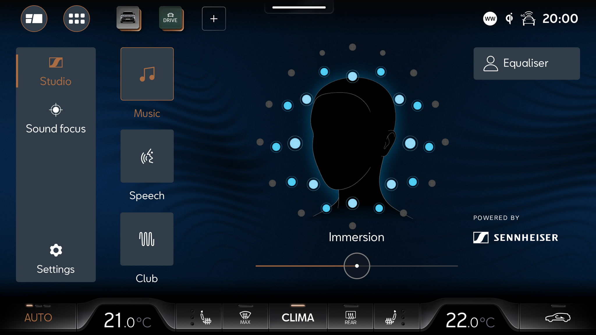 Le logiciel Sennheiser AMBEO Concerto distille les fondamentaux de n'importe quel morceau de musique, y compris des différents instruments et données spatiales, qu'il redistribue dans l'habitacle de la voiture Le logiciel Sennheiser AMBEO Concerto distille les fondamentaux de n'importe quel morceau de musique, y compris des différents instruments et données spatiales, qu'il redistribue dans l'habitacle de la voiture