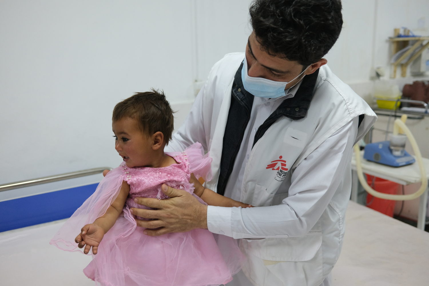 Samira, pictured in Boost hospital’s emergency room, has been unwell since catching measles two months ago. Measles weakens children’s immune systems which can lead to other health problems even after the measles goes away. 