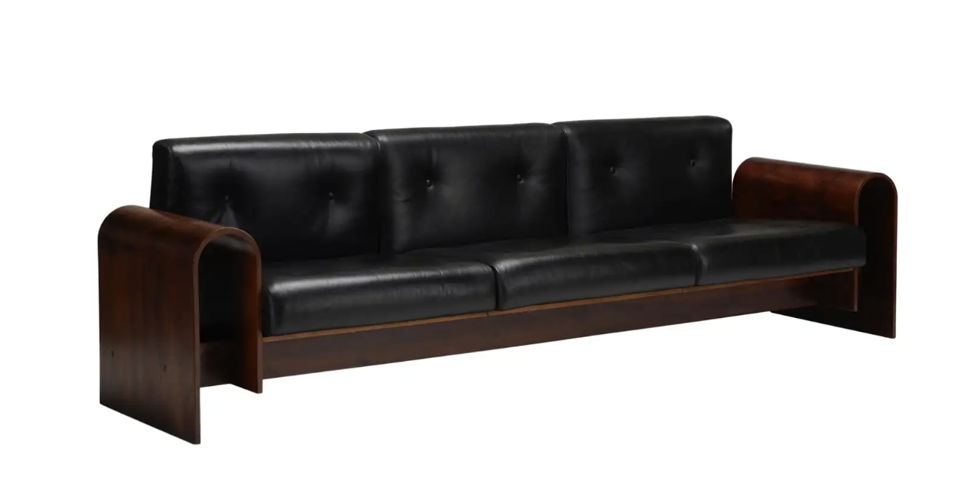 Oscar Niemeyer Exceptional Sofa in Rosewood and Leather, Hotel SESC, Brazil 1990, $53,000