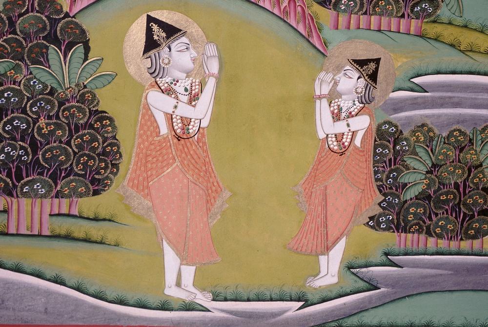 Indian miniature, 18th Century.  Two gurus greeting each other (namaste). AKG1109367