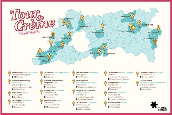 Het provinciale netwerk van Tour de Crème omvat 18 adressen