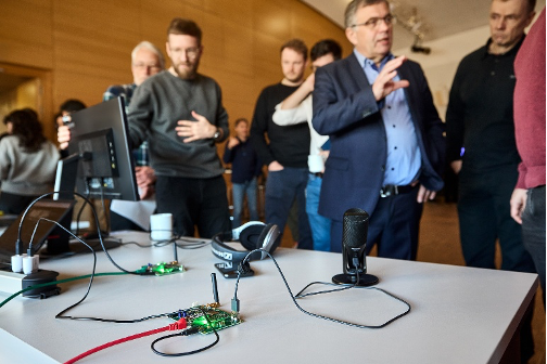 RFmondial and Sennheiser demoed a wireless DECT NR+ microphone and audio upload into the cloud via a mobile modem for further processing and editing