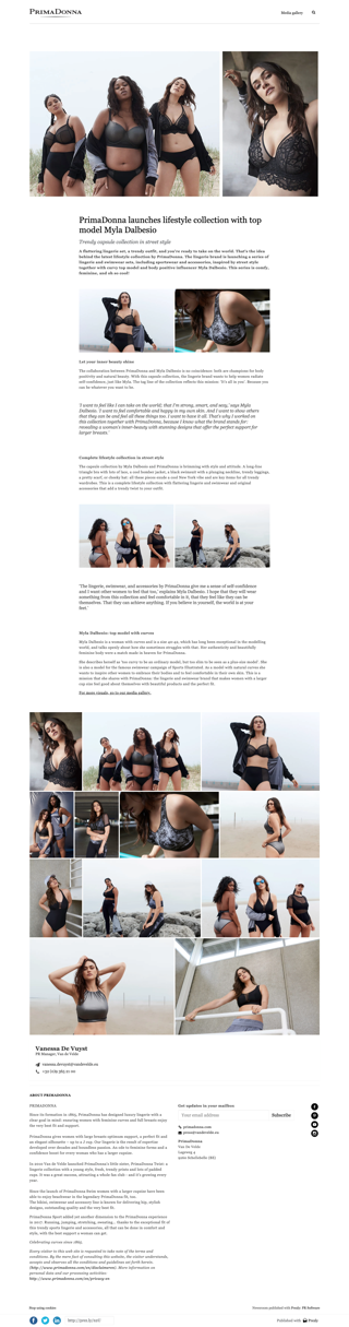 PrimaDonna launches lifestyle collection with top model Myla Dalbesio