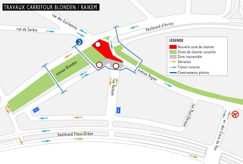 Tram de Liège: Travaux de voirie carrefour Blonden/Raikem