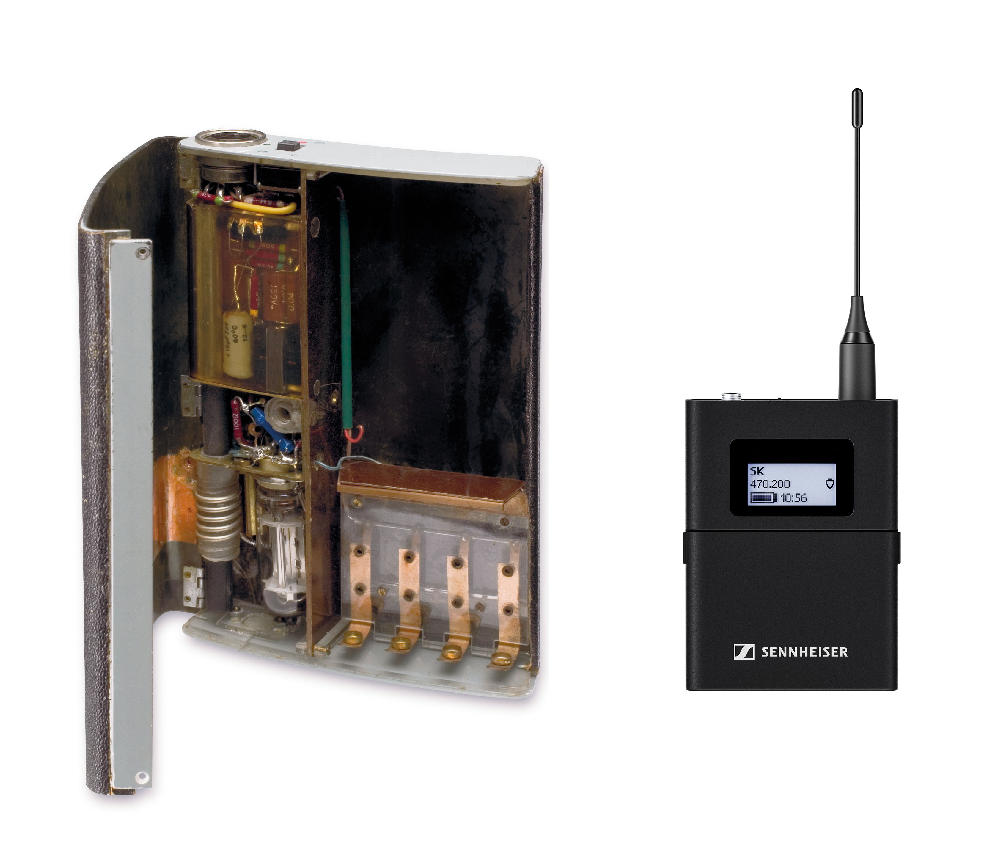 From Sennheiser’s first pocket-book-size wireless transmitter of 1957 to today’s EW-DX bodypack transmitter – the transmission scheme has been narrowband RF wireless with a bandwidth of 200 kHz