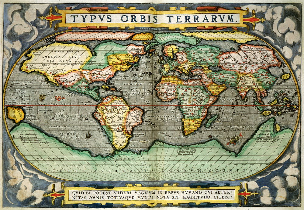World Map. Typus Orbis Terrarum. Antwerp, 1598. AKG5290078 ©akg-images / British Library