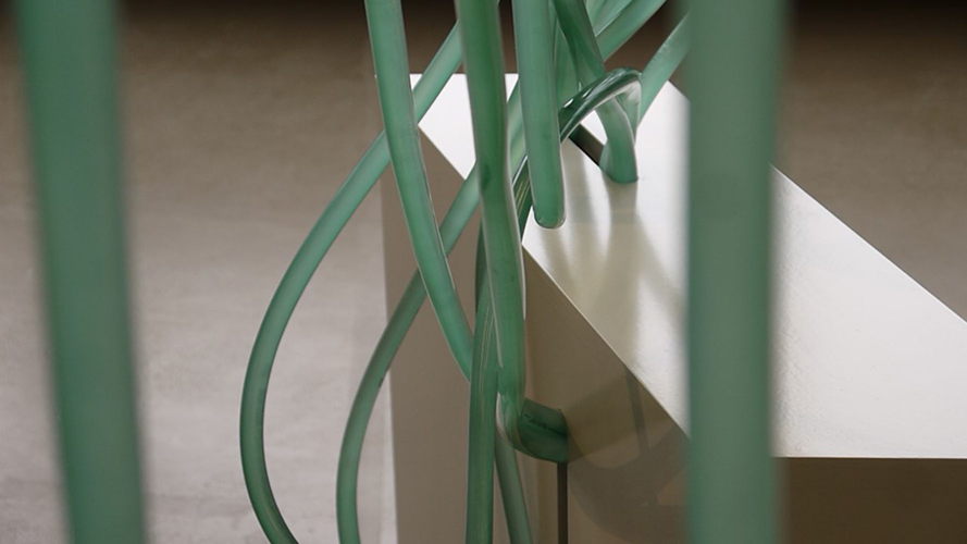 Pepa Ivanova: Vivid, 2017/2019 [detail]  plastic tubing, coloured liquid, motor
