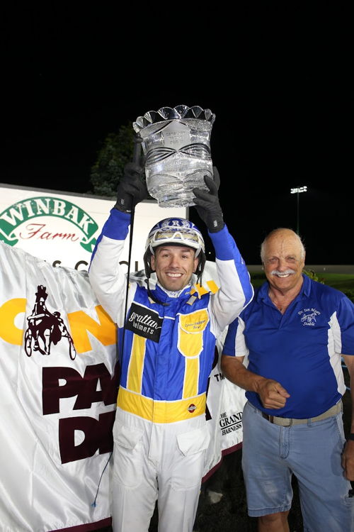 Tattoo Artist in the winner's circle for the 2023 Canadian Pacing Derby at Woodbine Mohawk Park (New Image Media)