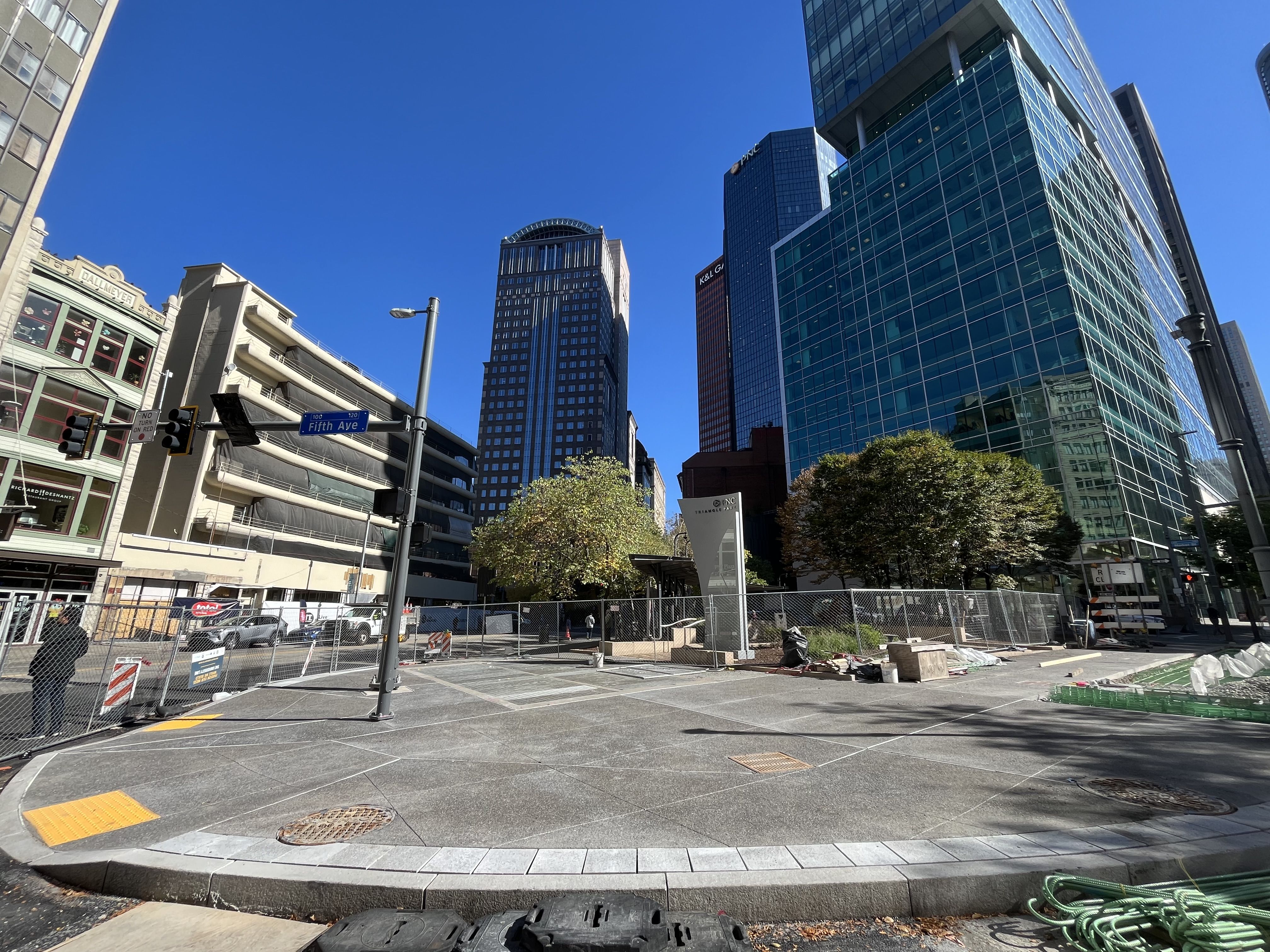 New sidewalk and accessible ramps at Fifth and Liberty avenues