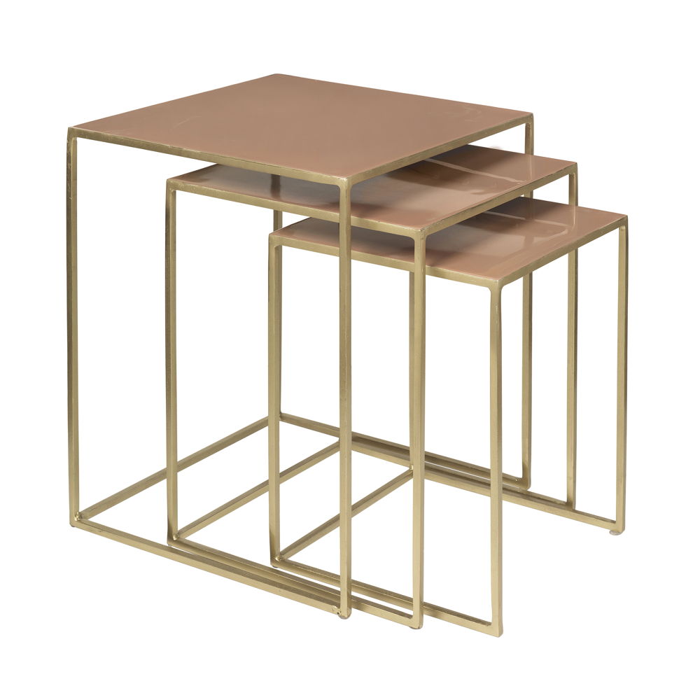 Tan & Brass Trio Stacking Side Tables