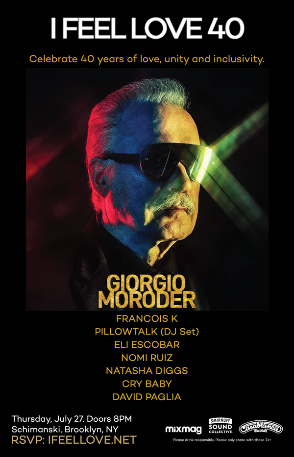 INVITE: Giorgio Moroder Celebrates 40 Years since "I Feel Love" at Schimanski in Brooklyn NY July 27th