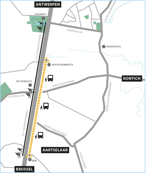 Omleiding fietsers, voetgangers en bus.