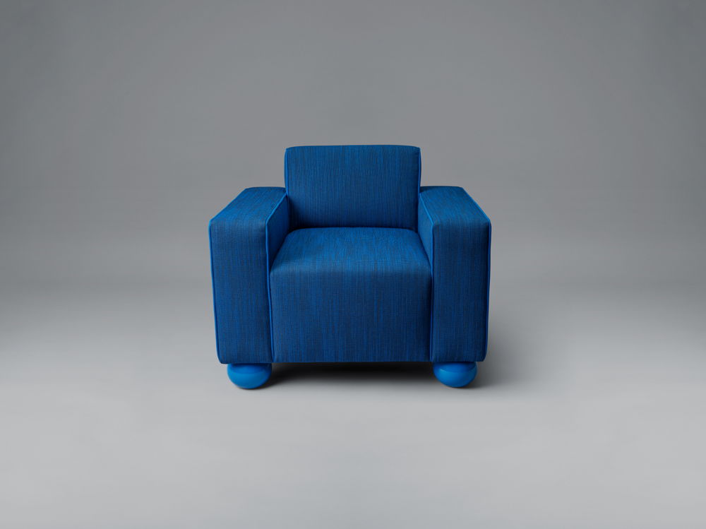 Baby Blue Upholstered Armchair with Lacquered Ball Feet by Another Human, £4,144