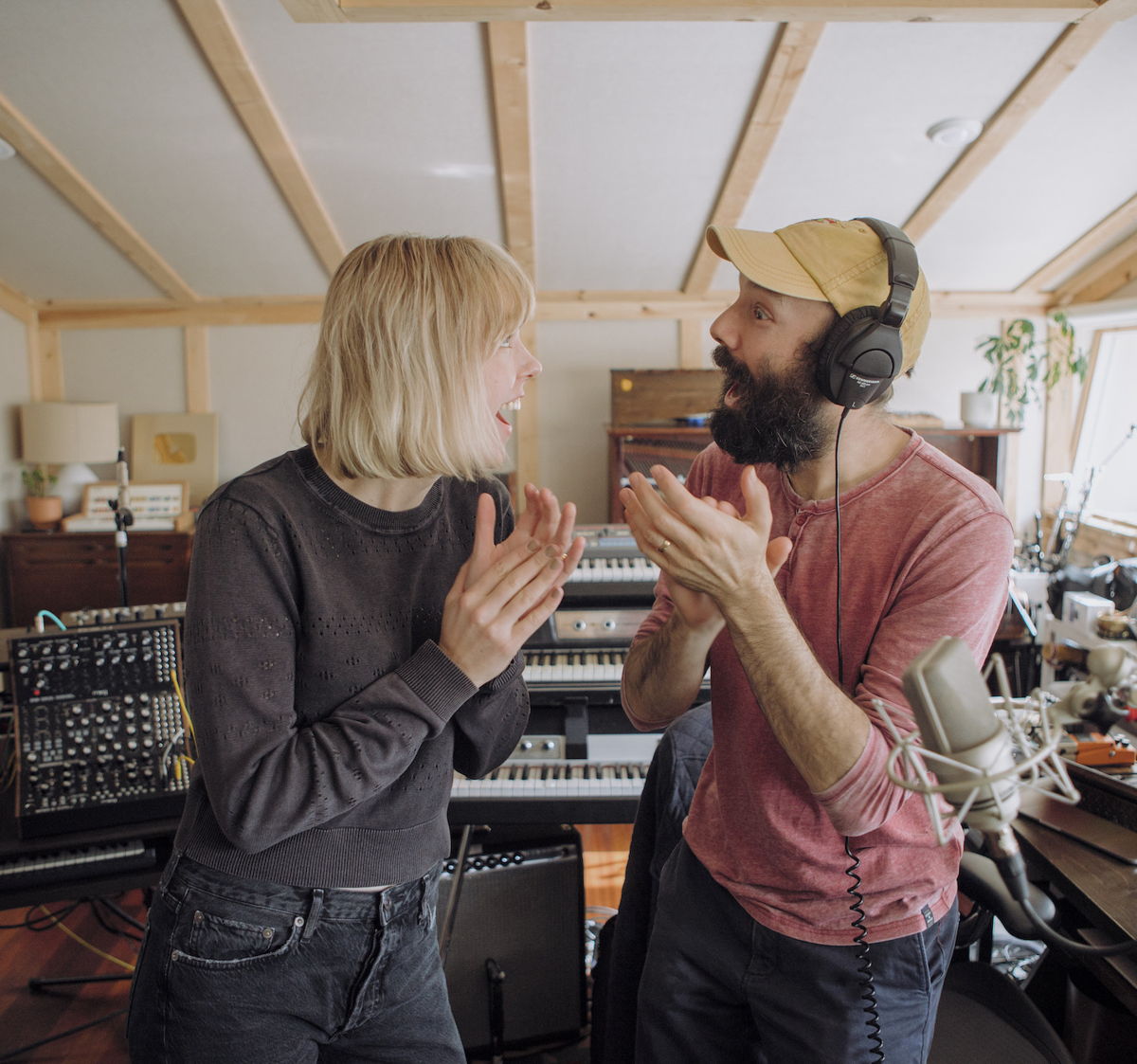  Pomplamoose in the studio. Jack Conte with his pair of Sennheiser HD 280 PRO headphones (photo courtesy Nataly Dawn)