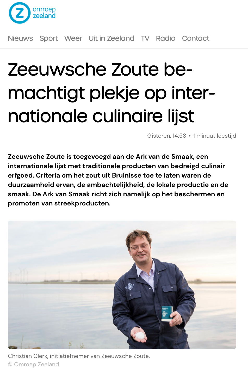 Omroep Zeeland schrijft over Zeeuwsche Zoute en Ark van de Smaak