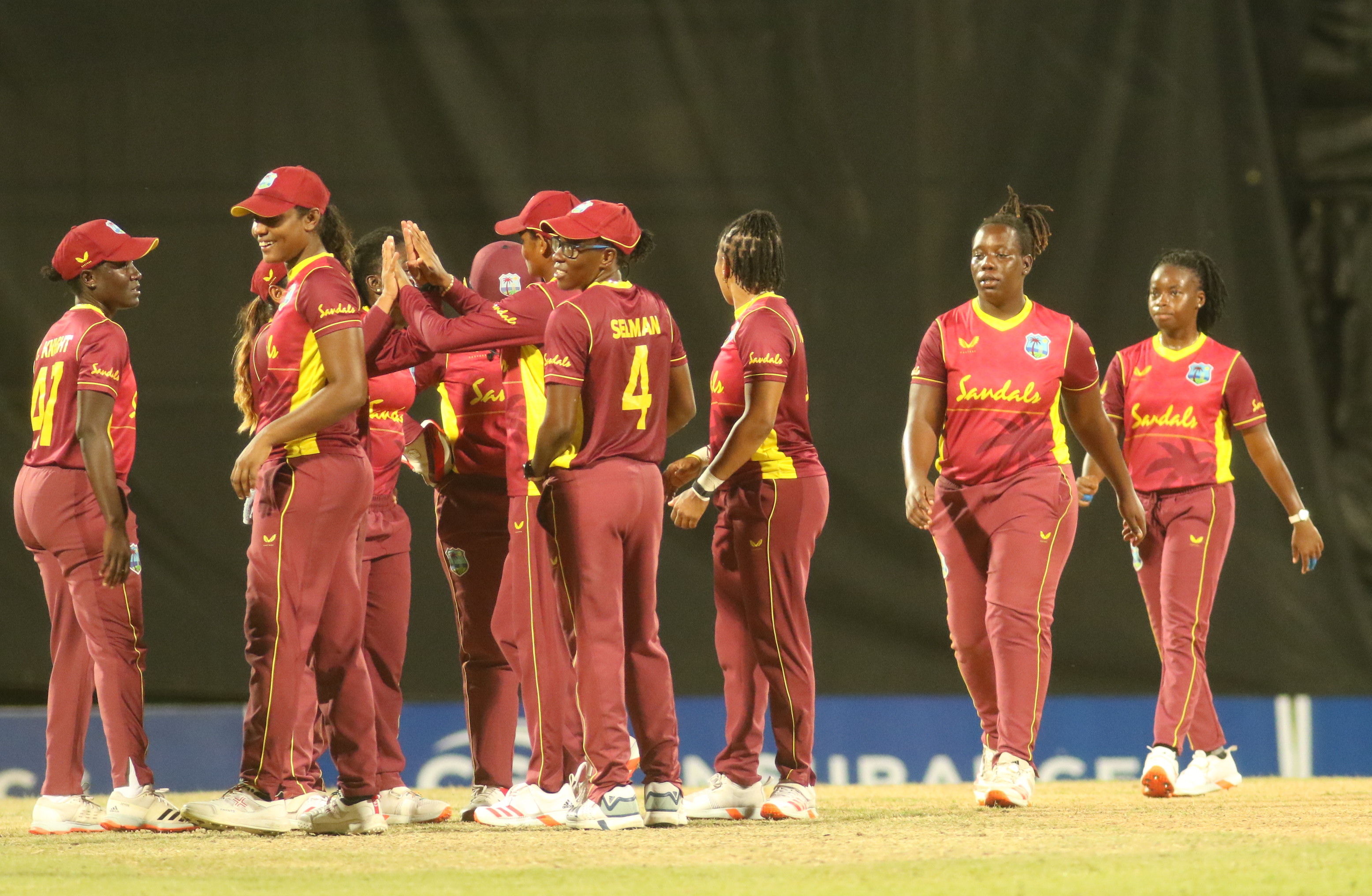 West Indies celebrate a South Africa wicket at Coolidge Cricket Ground, Antigua 2020