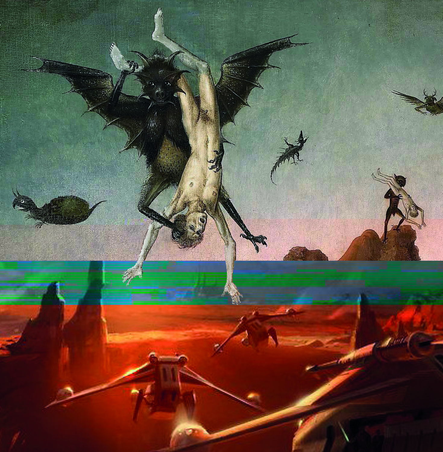  ‘De val van de verdoemden’, Dieric Bouts, ca. 1450 © RMN-Grand Palais (Palais des Beaux-Arts de Lille, Lille) | ‘Star Wars: Attack of the Clones (2002)’, digital concept art, Ryan Church © Lucas Museum of Narrative Art, Los Angeles
