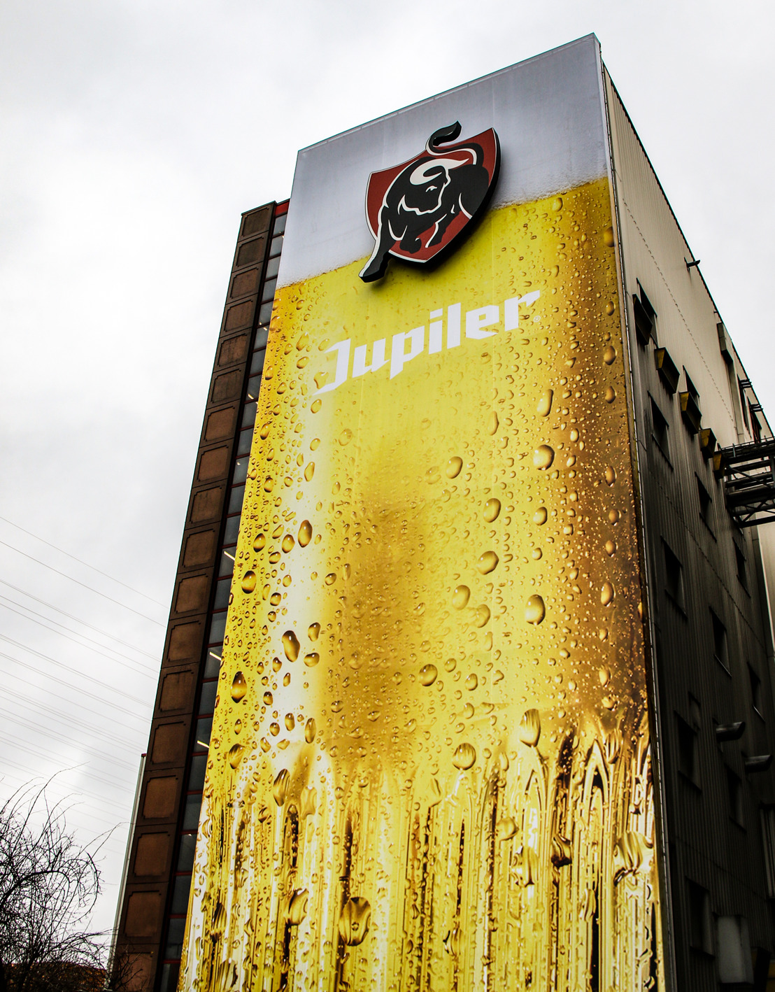 Un verre de Jupiler géant décore désormais la façade de la brasserie de Jupille