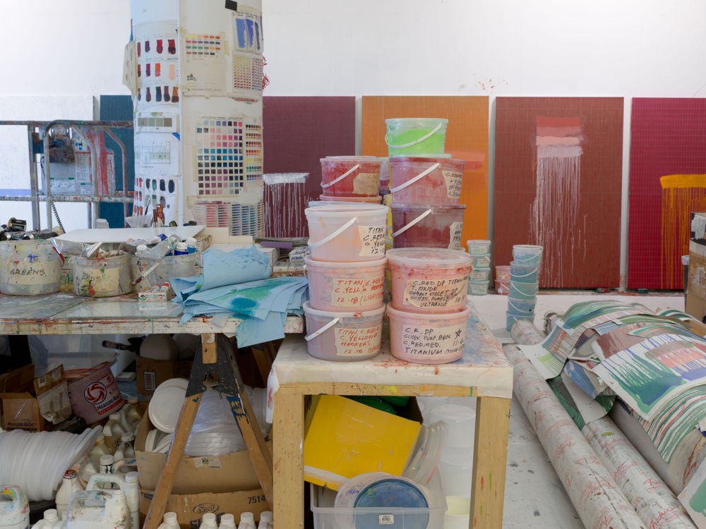 Paintings in progress in Pat Steir‘s New York Studio, 2025 © Pat Steir. Courtesy the artist and Hauser & Wirth. Photo: Elisabeth Bernstein
