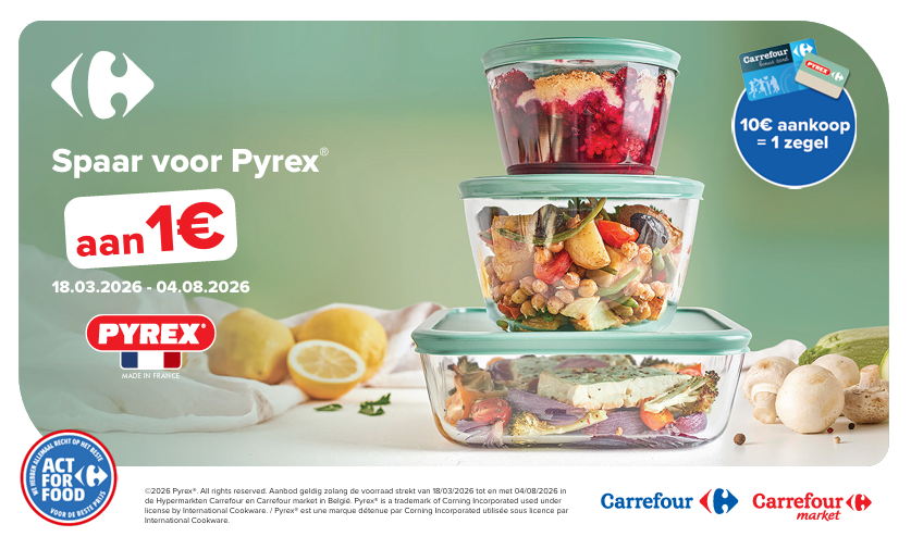 Kwaliteitsvolle keukenproducten voor 1 euro: Carrefour België en L - founders of loyalty lanceren Pyrex-spaaractie 