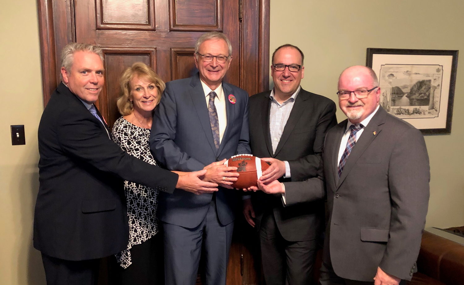 L->R: The Honourable Ernie Steeves, New Brunswick’s Minister of Finance and MLA for Moncton Northwest, the Honourable Sherry Wilson, Minister of Service New Brunswick, Minister responsible for Women's Equality and MLA for Moncton Southwest, the Honourable Blaine Higgs, Premier of New Brunswick and MLA for Quispamsis, Anthony LeBlanc, founding partner of SSE, and Bruce Fitch, MLA for Riverview.