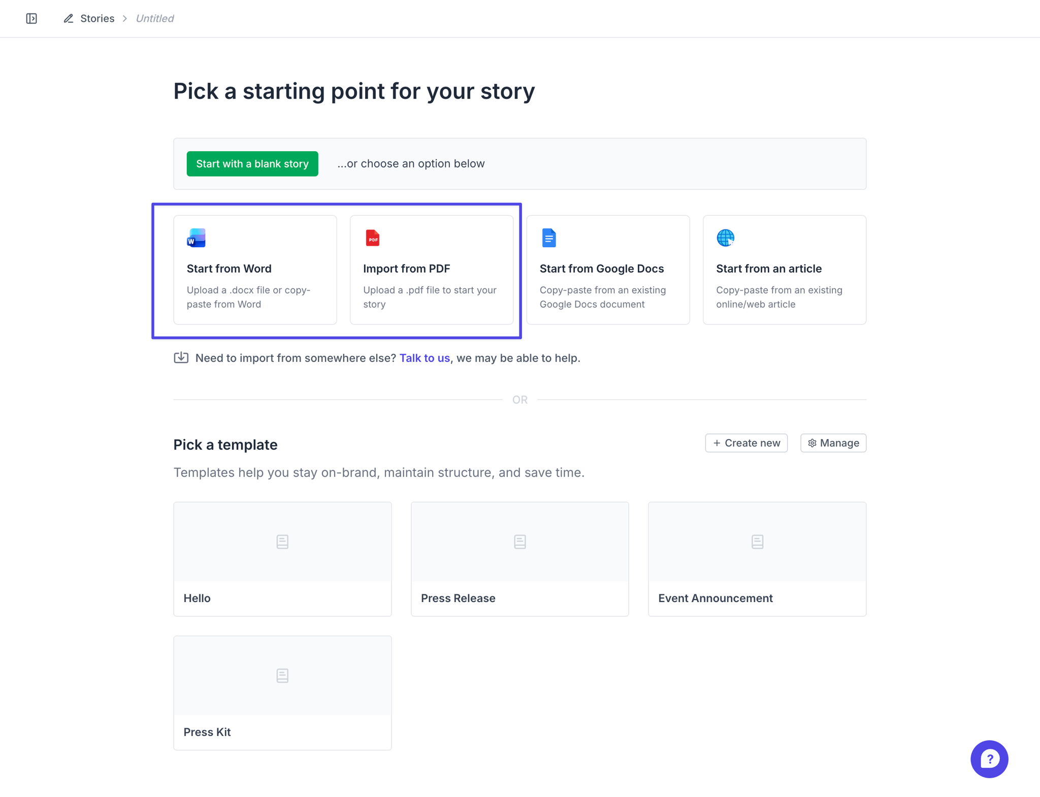Import from PDF or word when creating a story Import from PDF or word when creating a story