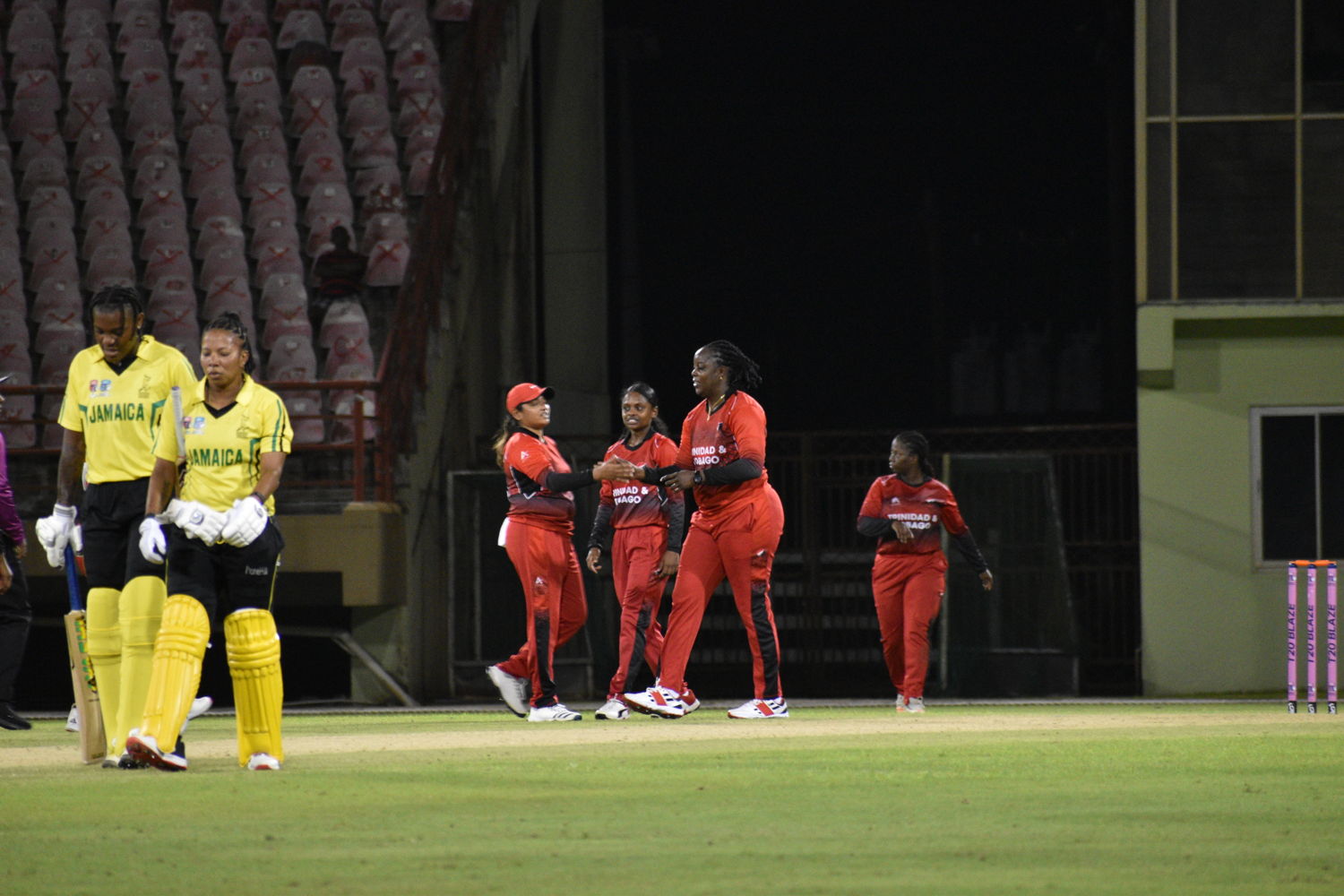 Trinidad & Tobago celebrate a Jamaica wicket