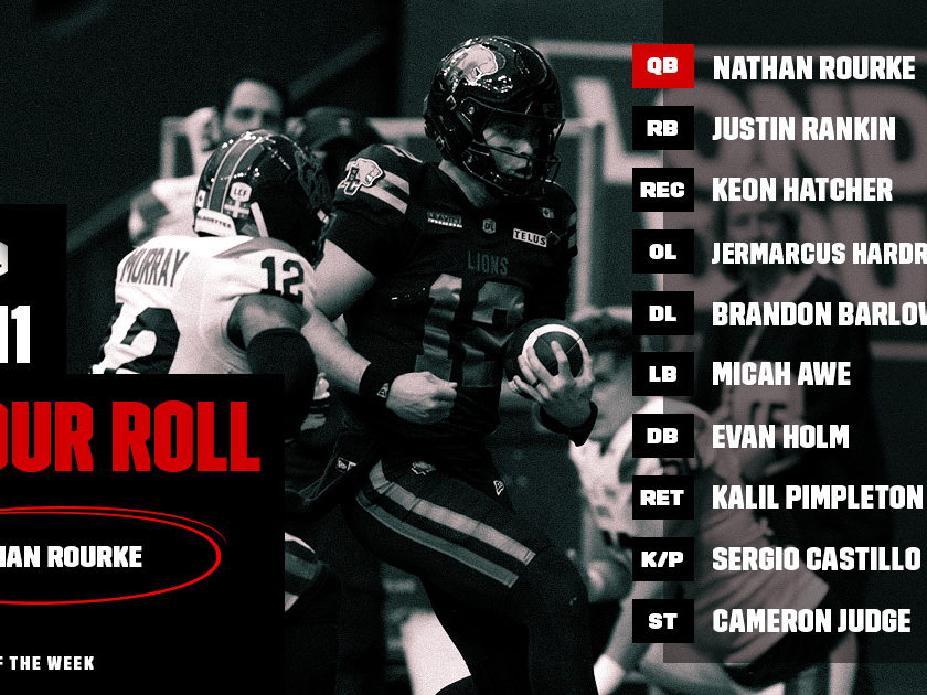 CFL HONOUR ROLL: WEEK 11 – ROURKE EARNS PLAYER OF THE WEEK