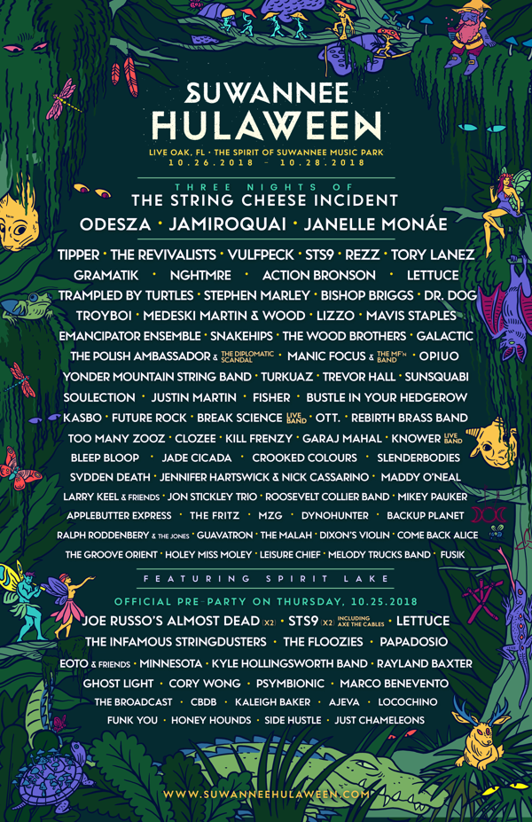 Suwannee Hulaween Reveals Complete Musical Lineup for October 26-28 2018 Festival at The Spirit of the Suwannee Music Park in Live Oak Florida