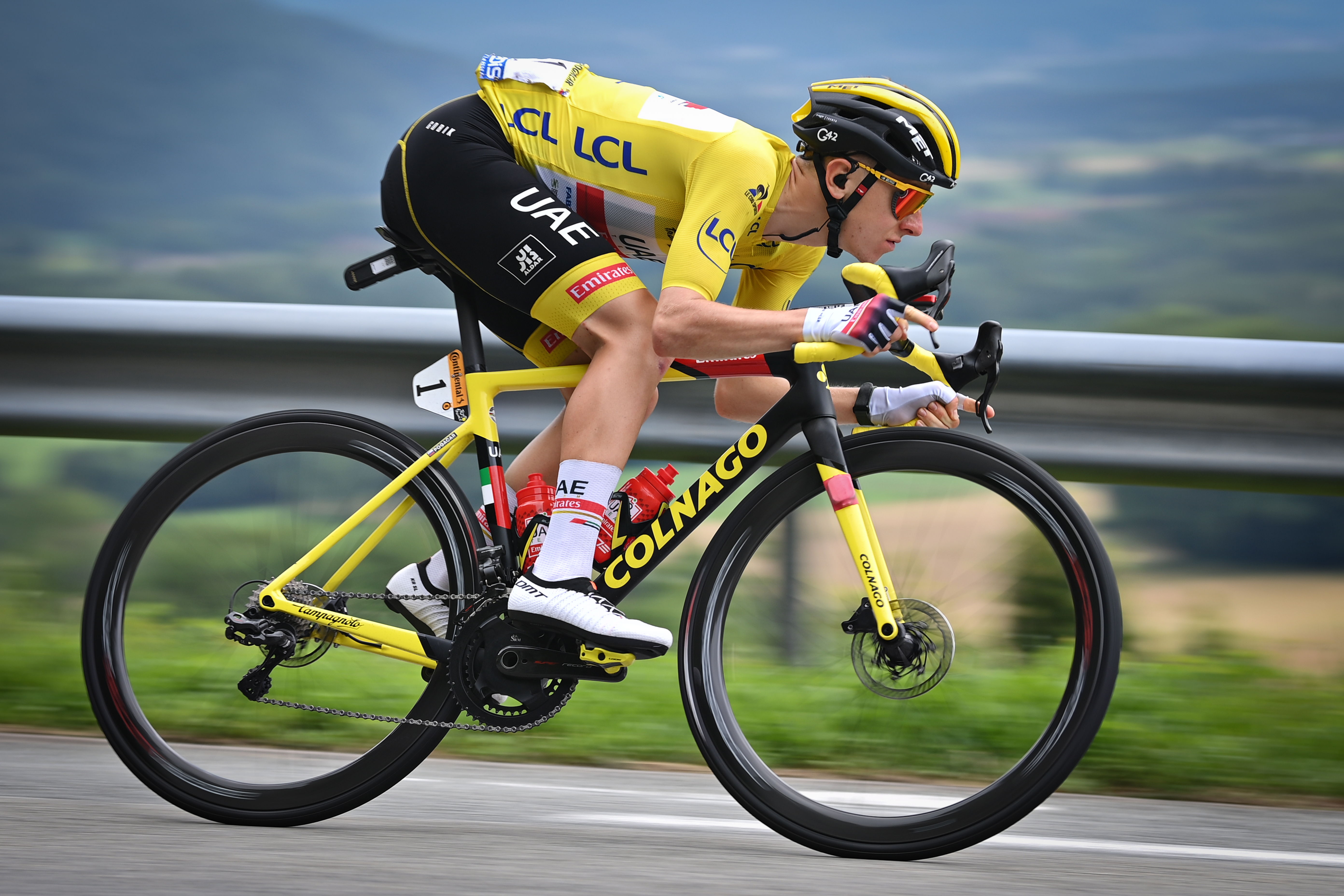 Slovenian Tadej Pogacar of UAE Team Emirates wearing the yellow jersey pictured in action during stage 10 of the 108th edition of the Tour de France cycling race, 190,7 km from Albertville to Valence, France, Tuesday 06 July 2021 (© BelgaImage-David Stockman)