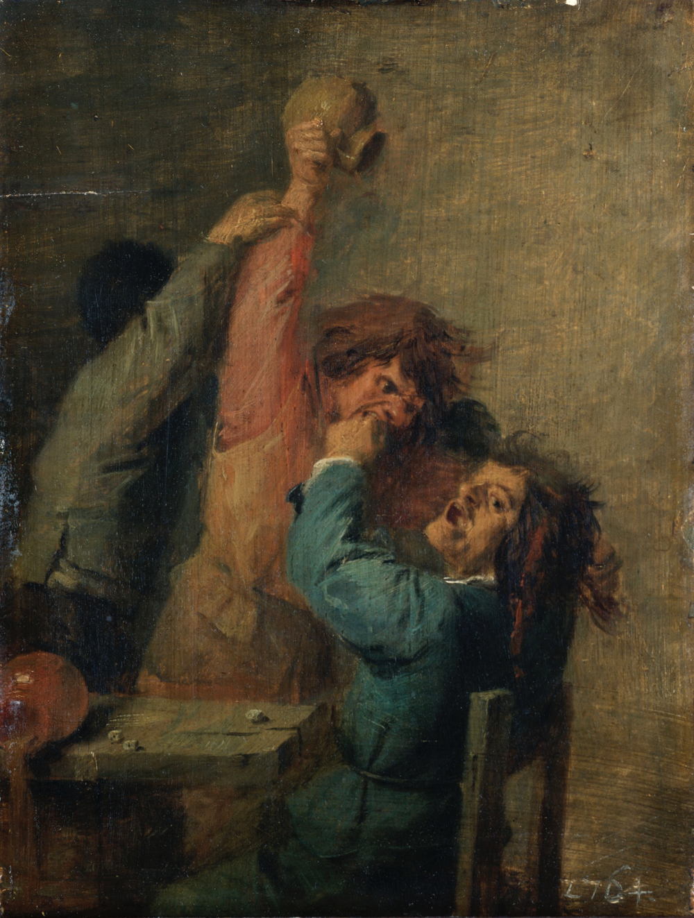 Drie mannen vechtend om een dobbelspel - Adriaen Brouwer. bpk - Staatliche Kunstsammlungen Dresden – Elke Estel – Hans-Peter Klut Drie mannen vechtend om een dobbelspel - Adriaen Brouwer. bpk - Staatliche Kunstsammlungen Dresden – Elke Estel – Hans-Peter Klut