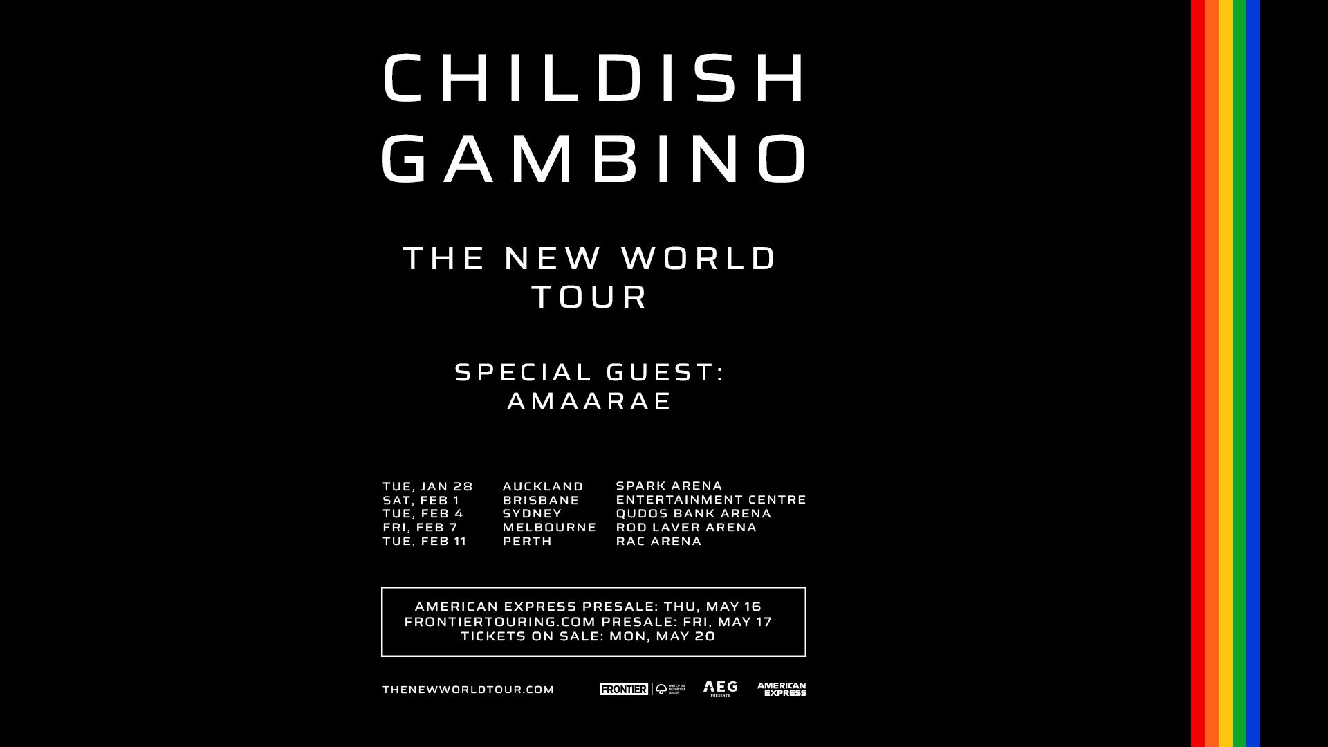 CHILDISH GAMBINO RETURNS TO 
AUSTRALIA & NEW ZEALAND WITH THE NEW WORLD TOUR