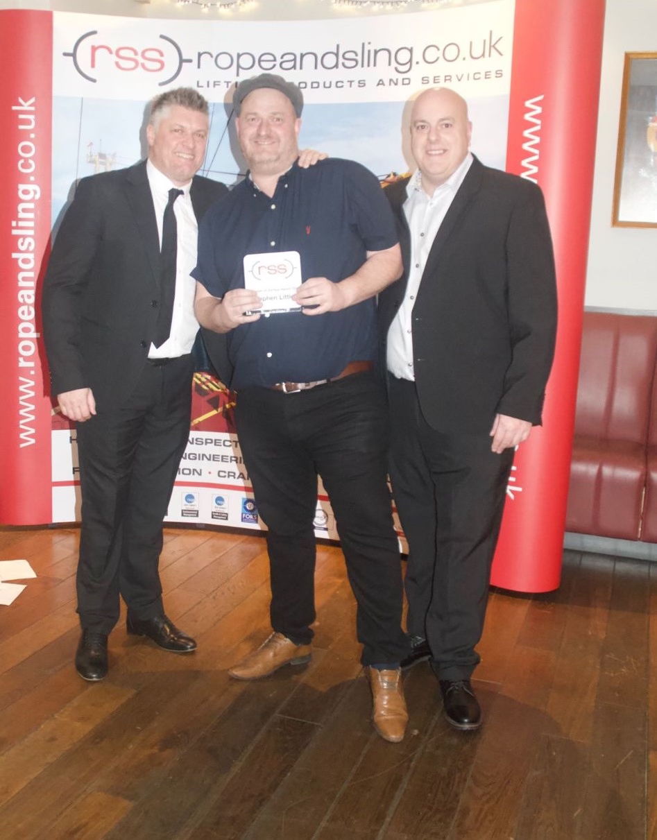 Stephen Litter (centre) was a headline winner, collecting both Manager and Depot prizes from Steve Hutin (left) and Alan Varney.