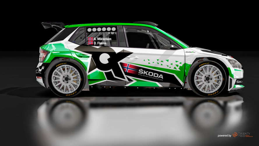 Supported by ŠKODA Motorsport, Norwegians Andreas
Mikkelsen and Ola Fløene drive a Toksport WRT entered
ŠKODA FABIA Rally2 evo and are among the top
favourites for a WRC2 category win at the opening round
of the FIA World Rally Championship 2021
